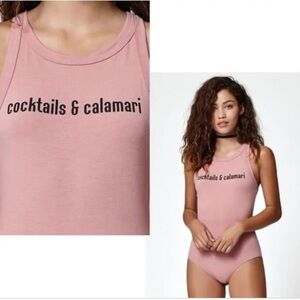 Dusty Rose Pink “Cocktails and Calamari” Type Graphic Bodysuit